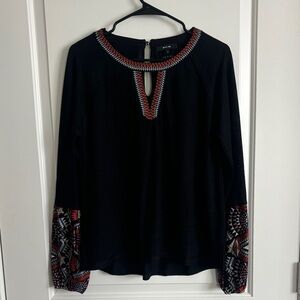 Miss Me Black Top with Red and White Embroidery